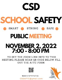 Flyer with details about School Safety Meeting